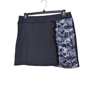 Stella Parker Sport Black Athletic Skort Large Tenniscore Black Floral Pocket